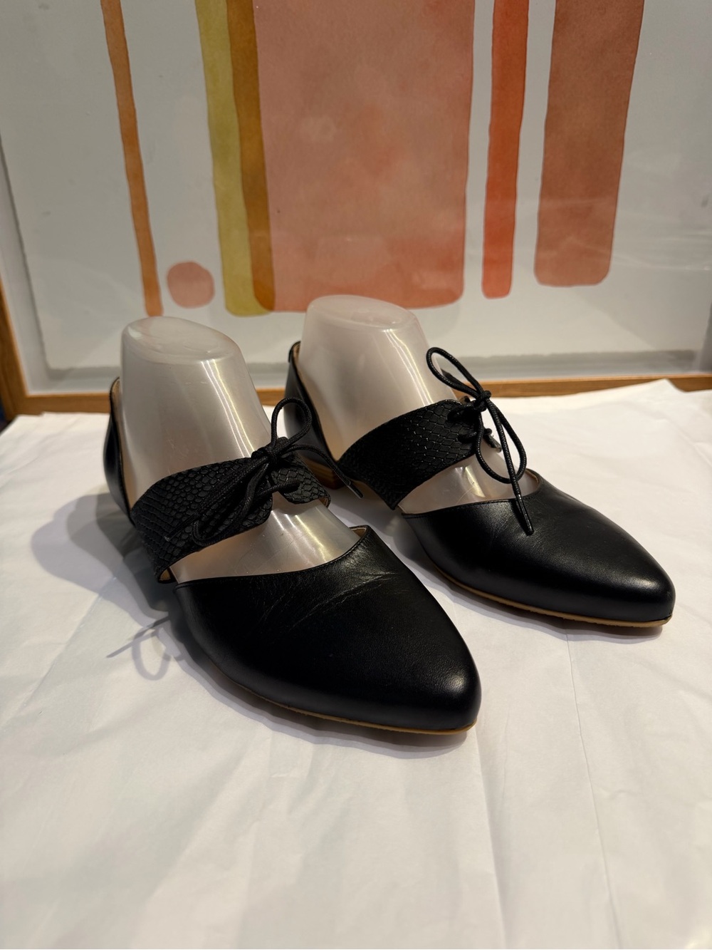 KMB Black Leather Snakeskin Lace d'Orsay Flats Spain EU 39 US 8.5 Anthropologie
